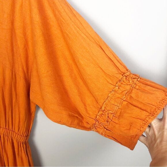 NICHOLAS | Orange Linen Blend Prairie Style Midi Dress Women’s Size 10 - Picture 12 of 13